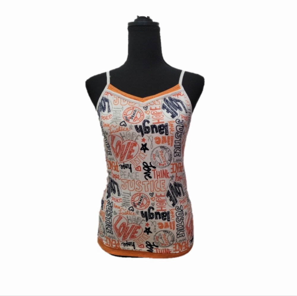 Justice lrange and white graphic tank top
